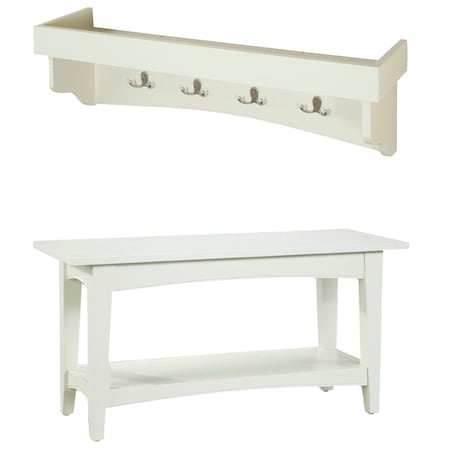 Alaterre Furniture Shaker Cottage Tray Shelf Coat Hook with Bench Set, Ivory ASCA0309IV